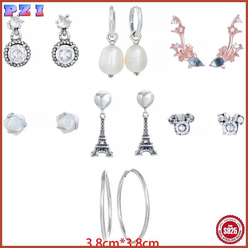 

Original Authentic 925 Sterling Silver Sparkling Baroque Pearl Earrings And Iron Tower Earrings Women Fashion Jewelry Gift