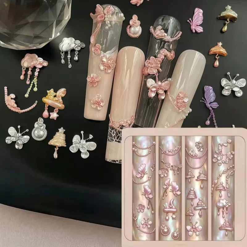 1pc 3D Nail Art Mold Baroque Pearl Shell Butterfly Chain Texture Single Piece Nail Design Tool for Beauty And Fashion