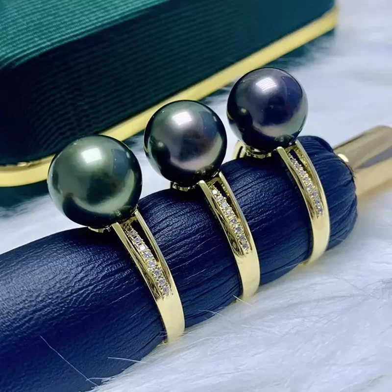 

Gorgeous HUGE AAAA 10-11 mm South Sea Black Round Pearl Ring 925s