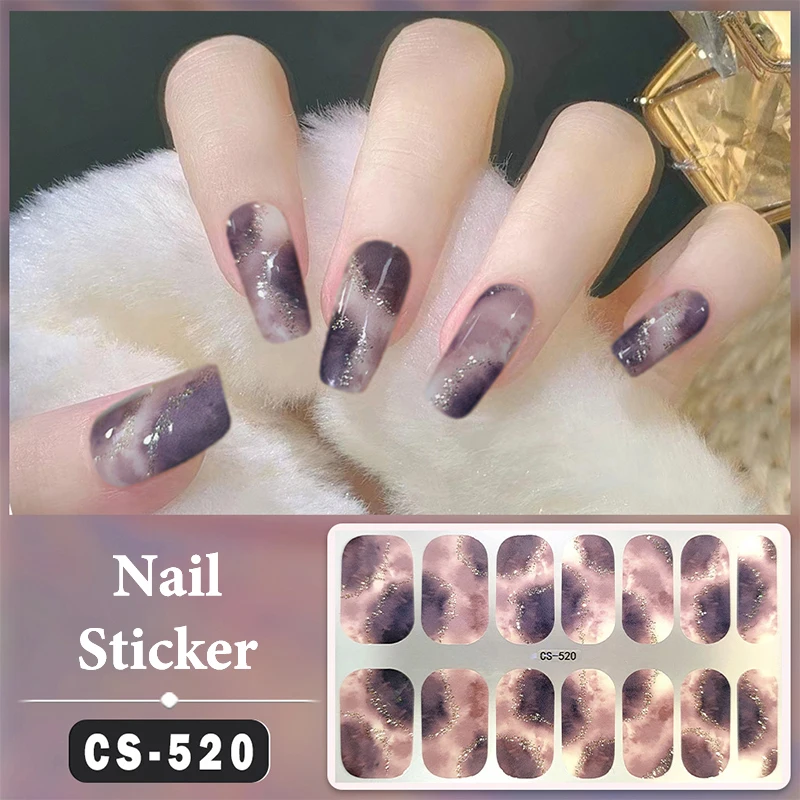 No Baking Lamp Waterproof Nail Wraps Full Cover Nail Stickers Firm And Not Easy To Fall Off 14 Nails/Set Multi Color Nail Patch