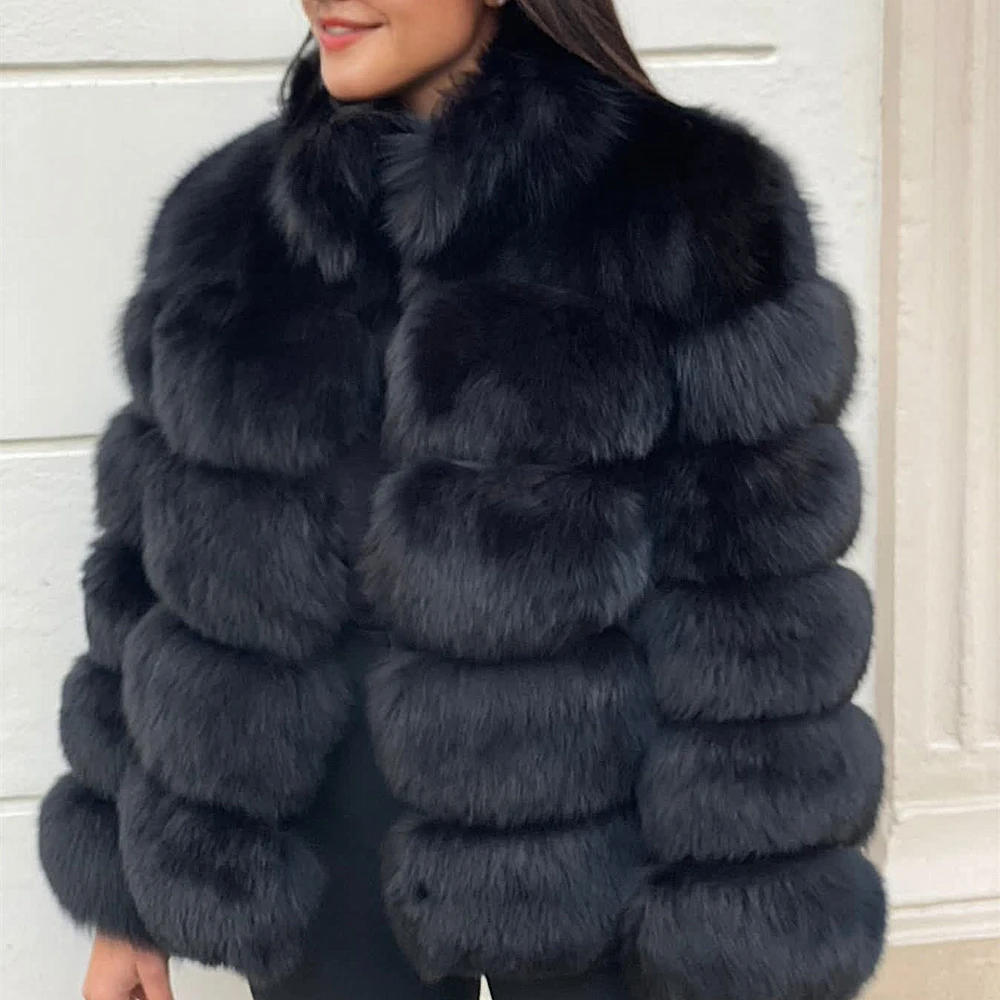 QUEENTINA Natuurlijke Echte Vos Bontjas Mode Winterjas Vrouwen Warme Echte Nieuwe Luxe Designer Kleding Met Lagen Zwarte Sets