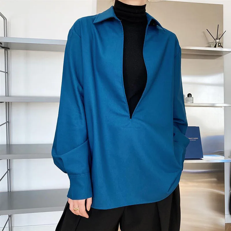 

Fashion Lapel Solid Color Korean Blouse Women's Clothing 2023 Spring New Loose Casual Pullovers All-match Office Lady Shirt