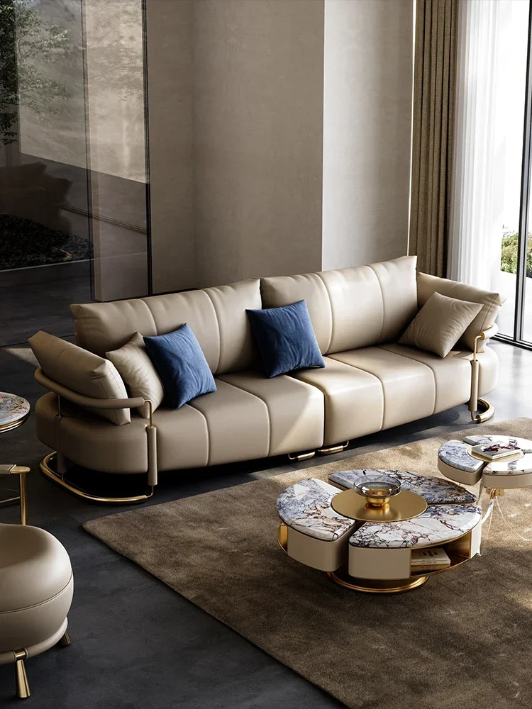 

Leather Sofa Living Room Home Villa Designer Customized Modern Simple Straight Row Leather Sofa
