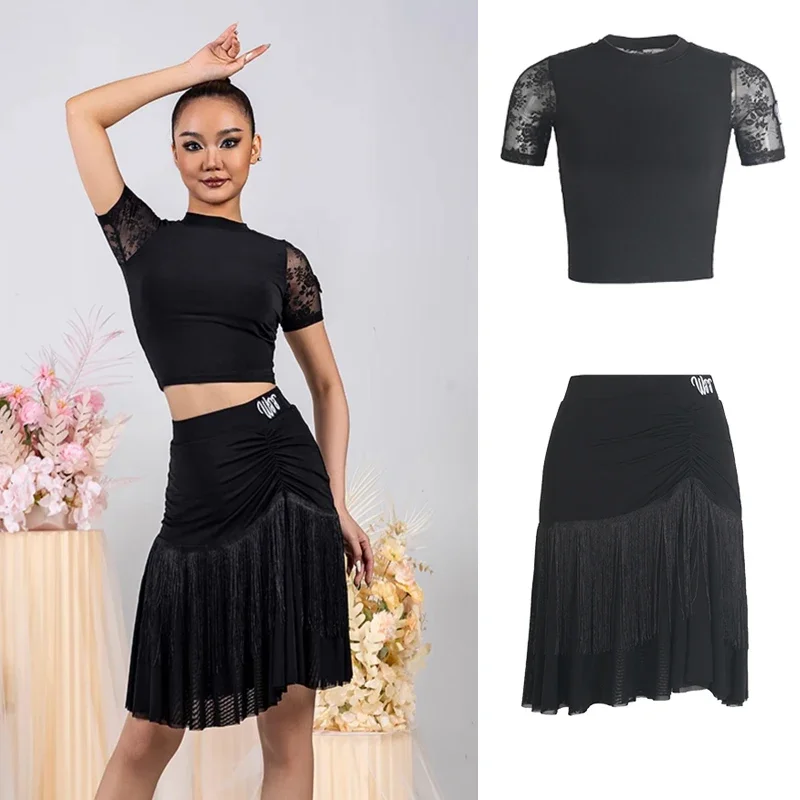 

Summer Women Latin Dance Competition Costumes Ladies Latin Dance Clothing Adults Latin Top Tassels Skirts Training Wear SL12977