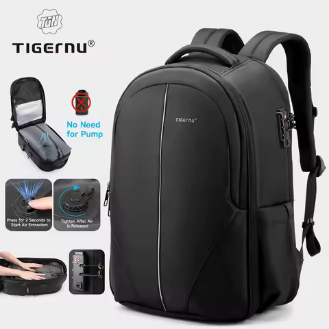Tigernu Vacuum Compression Backpacks 15.6 17inch Laptop Backpack Men Automatic Vacuum Backpack No Pump Travel Backpack Bags TSA