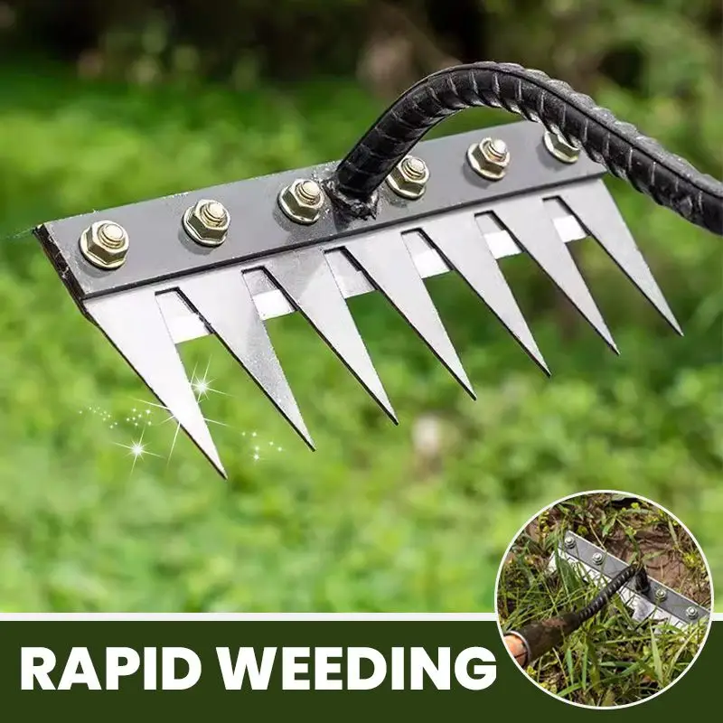 5/6/7/8 Teeth Carbon Steel Garden Hand Rake Farm Tool Weeding Scarifier Agricultural Nail Harrow Metal Harrow Garden WeedingTool