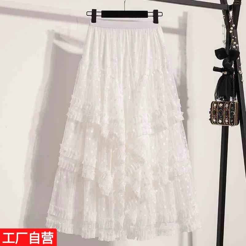 Spring New All Match Irregular Heavy Industry Half Length Skirt Winter Pong Princess Cake Elegant Fashion Long Skirt