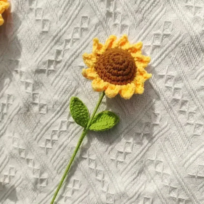 Buquê de girassol de crochê com acabamento fofo, flores artificiais tricotadas à mão para mulheres, mãe, decoração de quarto de casa, presente por atacado