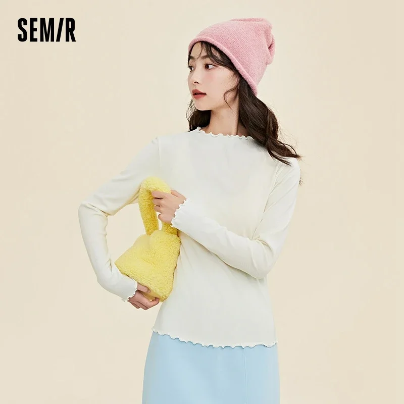 

Semir Sweater T-Shirt Women Solid Color Fashionable Winter Brushed Inner Sweater Half Turtleneck Long-Sleeved Bottoming Shirt