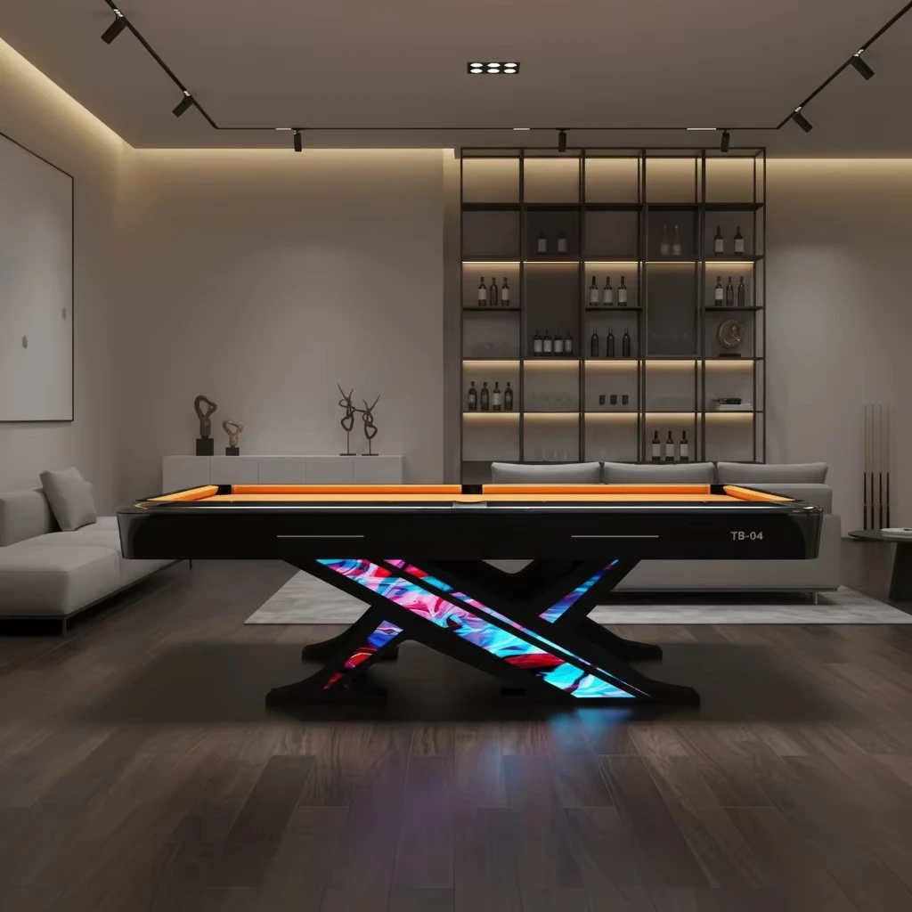 BOJAZND Professional 9FT Tournament Grade Pool Table Solid Wood Frame Leather Pocket for Home Commercial Use Free RGB  Included