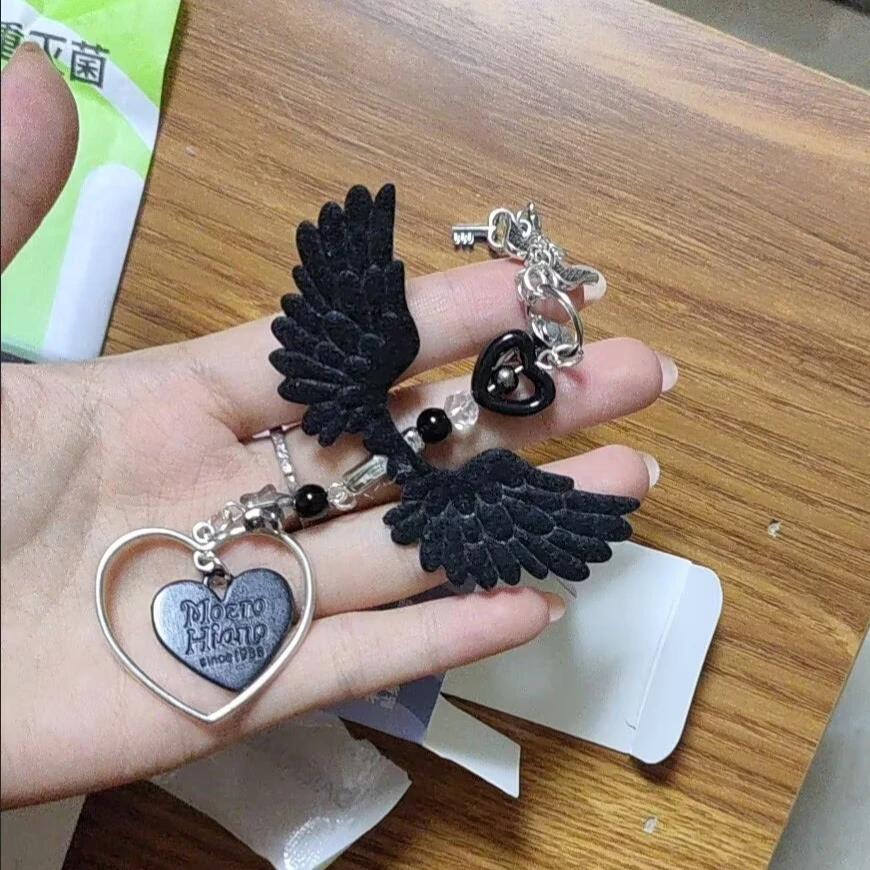 【 Night Visit Wings 】  Hanging Rope Handmade Beads Homemade Girl Heart Ins Keychain Cute Goo Pendant - view 3