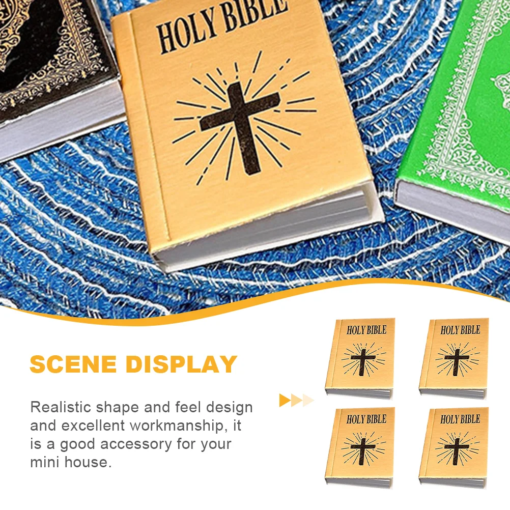 4 Pcs Mini Bible Miniatures Bibles Decoration Books House Kids Adorn Dollhouse Decorate Micro