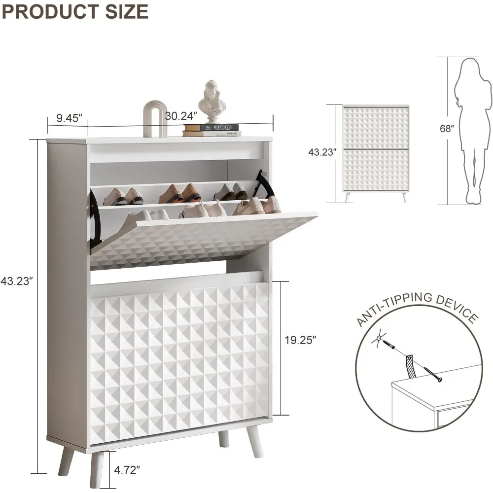 Diamond Pattern Shoe Rack with Flip Drawers Organizer, Storage Cabinet for Shoes, Free Standing Shoe Storage Solution