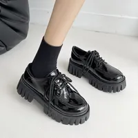 Rimocy Patent Leather Platform Oxford Shoes for Women 2025 Spring Casual Lace Up Flats Woman Black Chunky Shoes Zapatillas Mujer