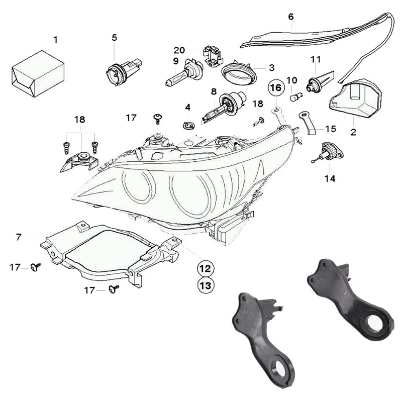 

Кронштейны для ремонта галогенных фар M93K для BMW 5 серии E60 E61 2003-2010 63126949633 63126949634