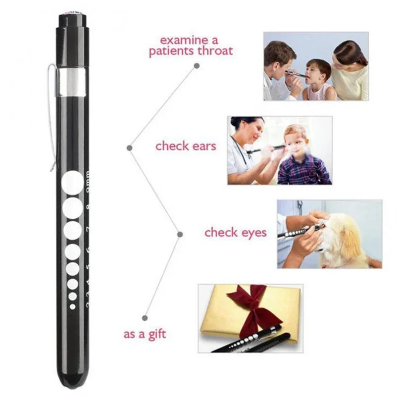 2Pcs Portable Led Flashlight Work Light Medical First Aid Pen Light Torch Lamp with Pupil Gauge Measurements Doctor Diagnosis