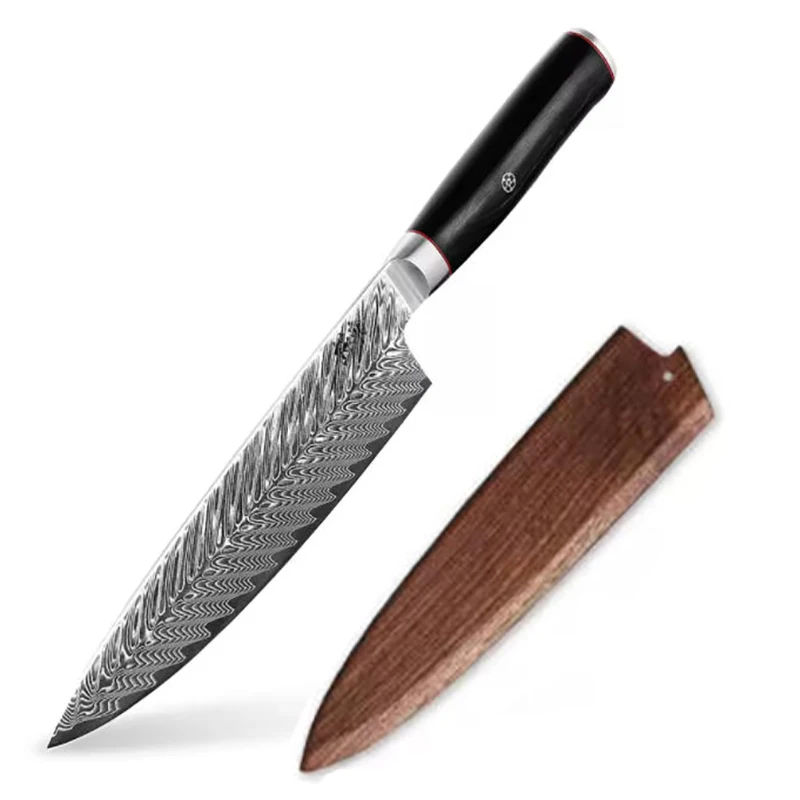 

8 Inch Chef Knife With Walnut Sheath 73-layers Damascus Steel 10Cr15CoMov Blade Cleaver Slicing Kitchen Knives Culinary Tools
