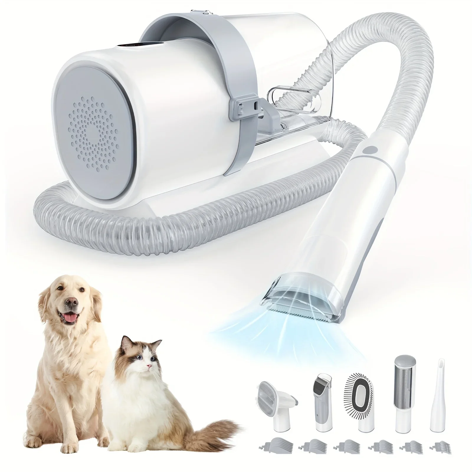 

5 in 1 Pet Vacuum Cleaner Grooming Set 67.63 Oz Large Capacity Dust Bucket Blower 6 Multi-Function Dog Grooming Tools