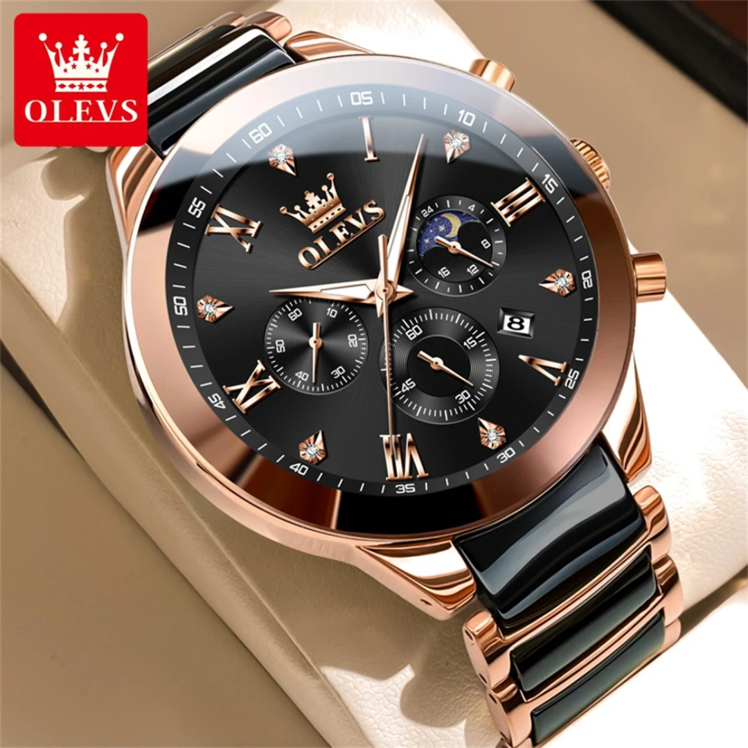 OLEVS 7004 Quartz Fashion Watch Gift Round-dial Stainless Steel Watchband Calendar Luminous Small second