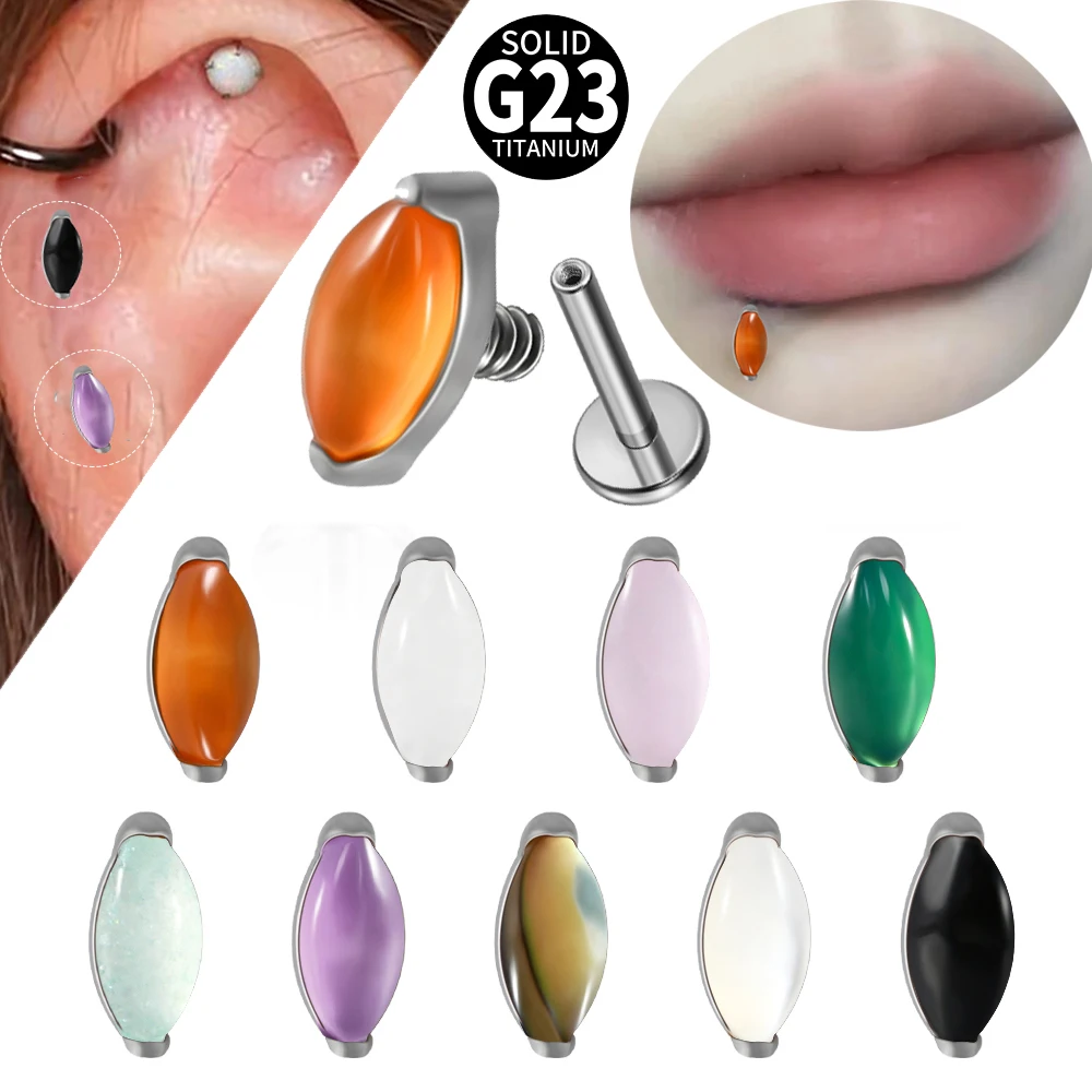 Boucles d'oreilles en titane Onyx améthyste, pierre Marquise Labret, clous à lèvres, filetage interne, lèvres supérieures, Cartilage, Tragus, Helix, Piercing, 1 pièce