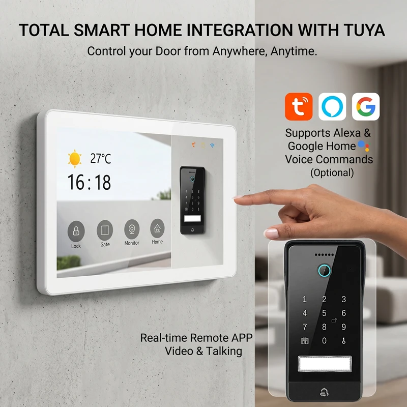 Hiwink Smart 2Wire IP Video Intercom System 2K Villa Door Phone With Face ID NFC App Control Tuya Alexa 8 Monitors 4 Doorbells