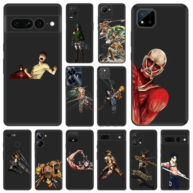 Matte Phone Case for Pixel 8 8a 7 7a 6 6a Moto Edge 20 30 40 Pro OneFusion G200 Attack on Titan Eren-Yeager Soft Black Cover