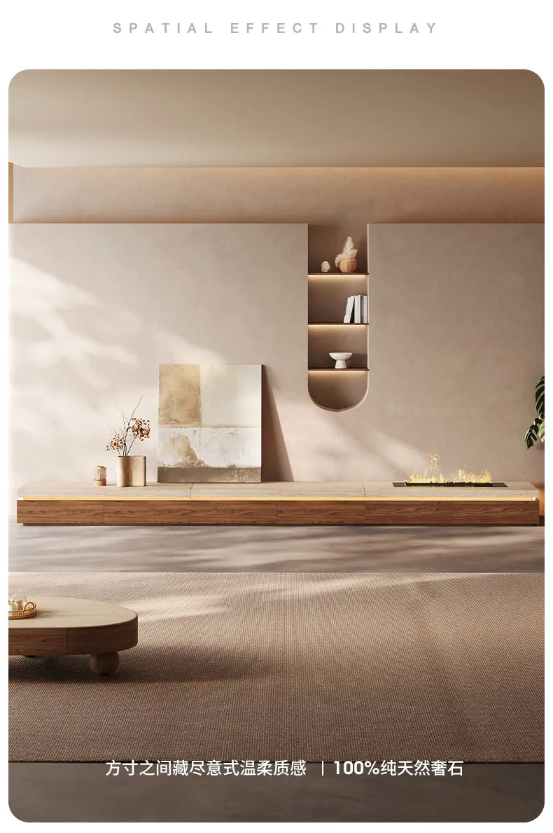CX antique natural travertine countertop TV cabinet household living room light luxury floor storage cabinet