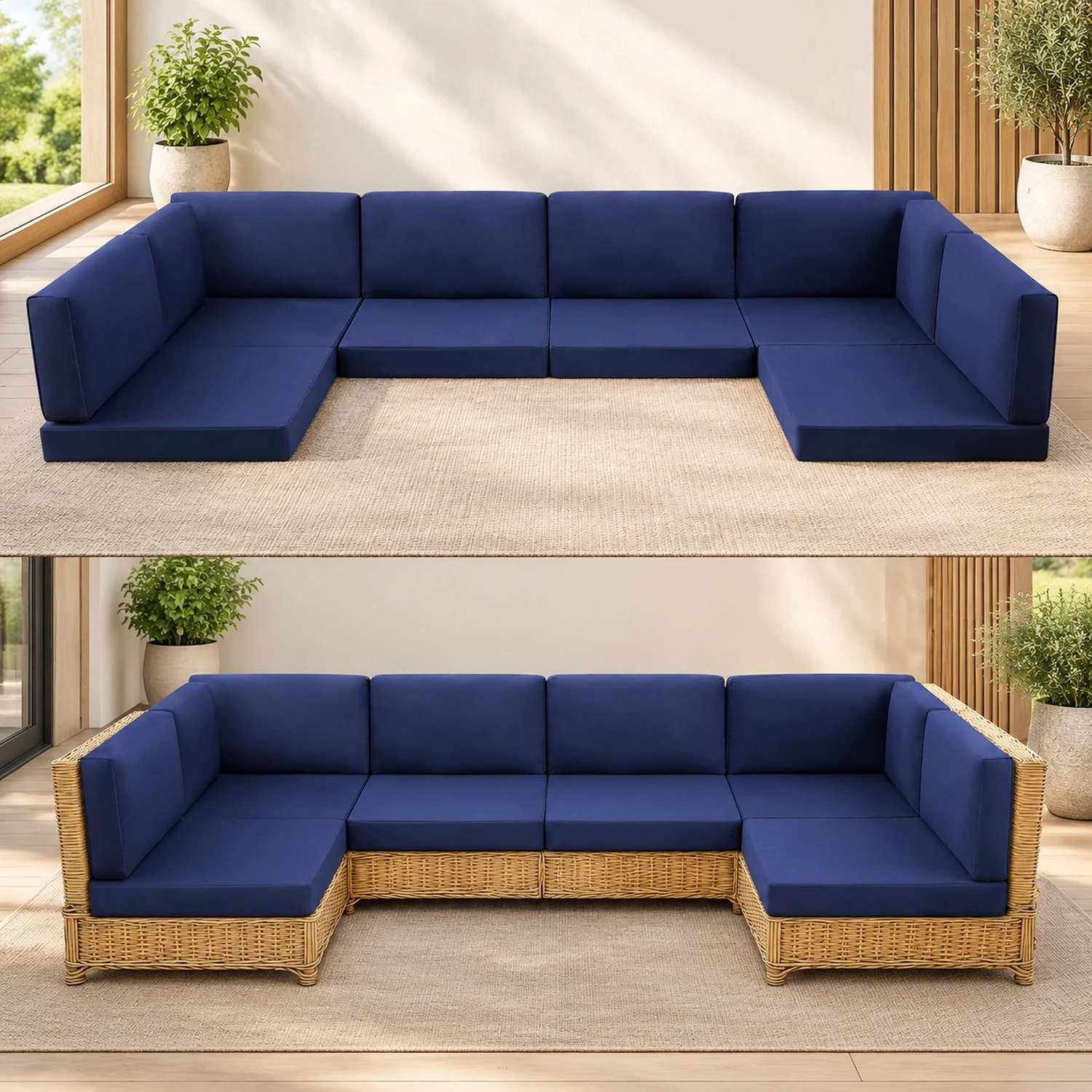 14-Piece Patio Furniture Cushions Set, Replacement Outdoor for 6-Seat Sectional, Waterproof & Fade Resistant Deep Sofa, Navy
