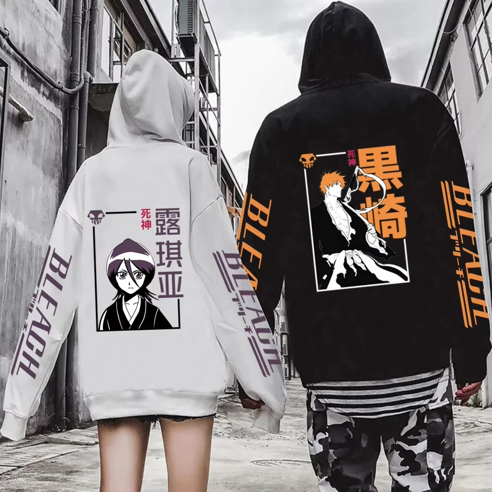 BLEACH Kurosaki Ichigo Rukia Kuchiki Anime Hoodie Paar Manga Grafik Pullover Lässiger Unisex Langarm Fleece Streetwear Oberteil – Detail 2