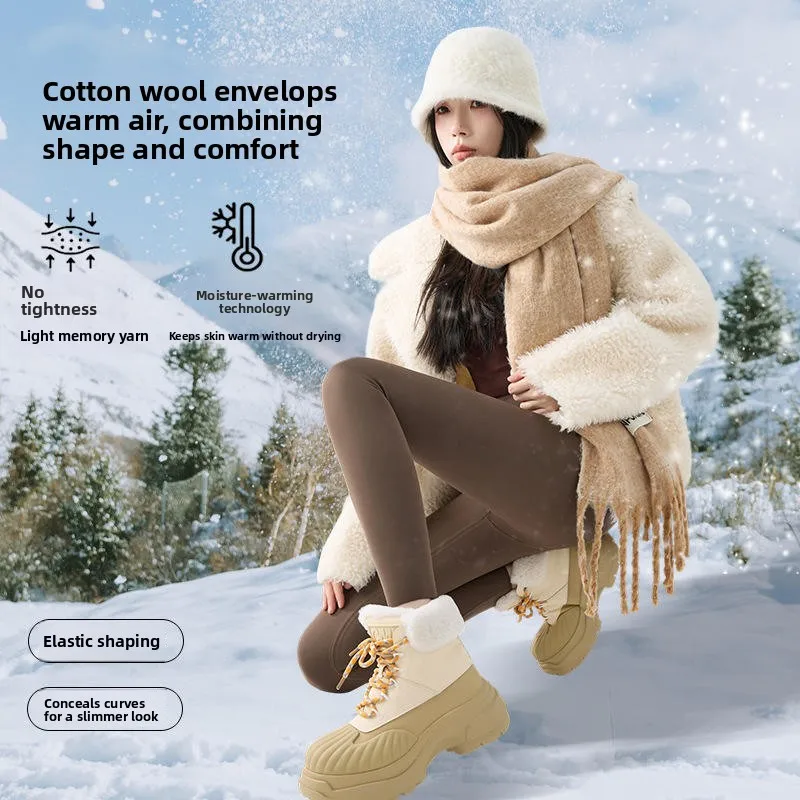 

Women's Yoga Pants Fce Lined High Waist Winter Warm Base Layer ark Skin Pattern Abdomen Control Boting Trousers