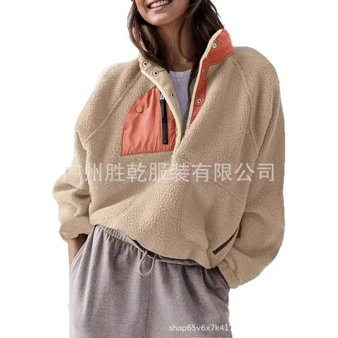 Roupas De Inverno Feminina Mulher Лоскутный плюшевый пуловер женский новый свободный пуловер на молнии с пуговицами однотонный модный свитшот пуловер