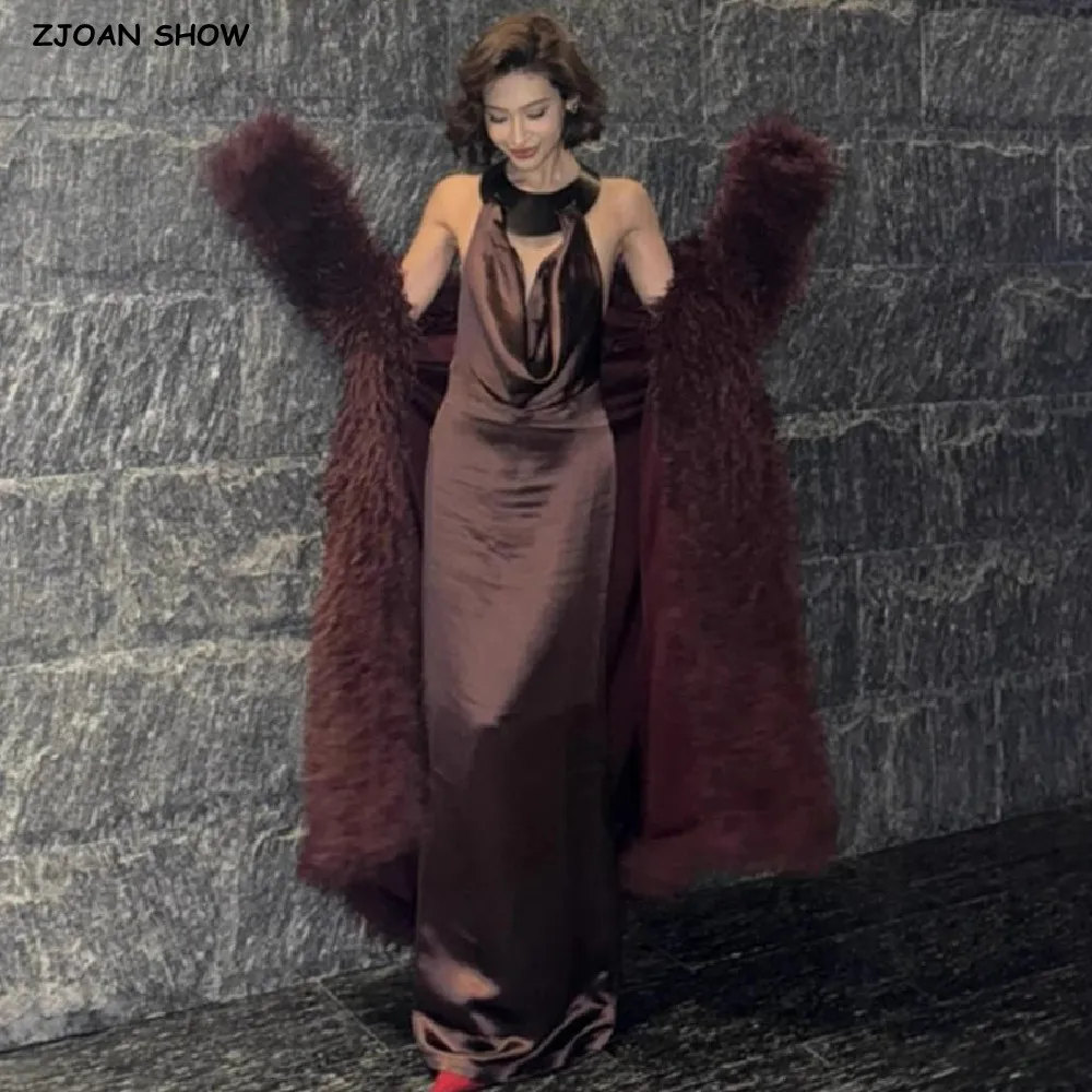 Wysokiej jakości zimowy płaszcz damski z imitacji futra owczego, kolor wina, długość 3 cale, bardzo długi, luźny, ciepły, puszysty, kurtka w stylu vintage.