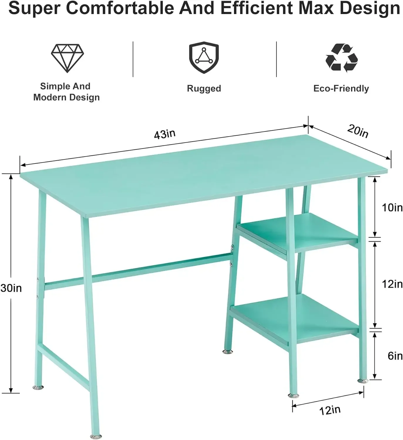 Bureau à domicile pour ordinateur, rangement pour l'écriture, huche latérale, station de travail avec étagère, brochure classique, bleu, 43 po