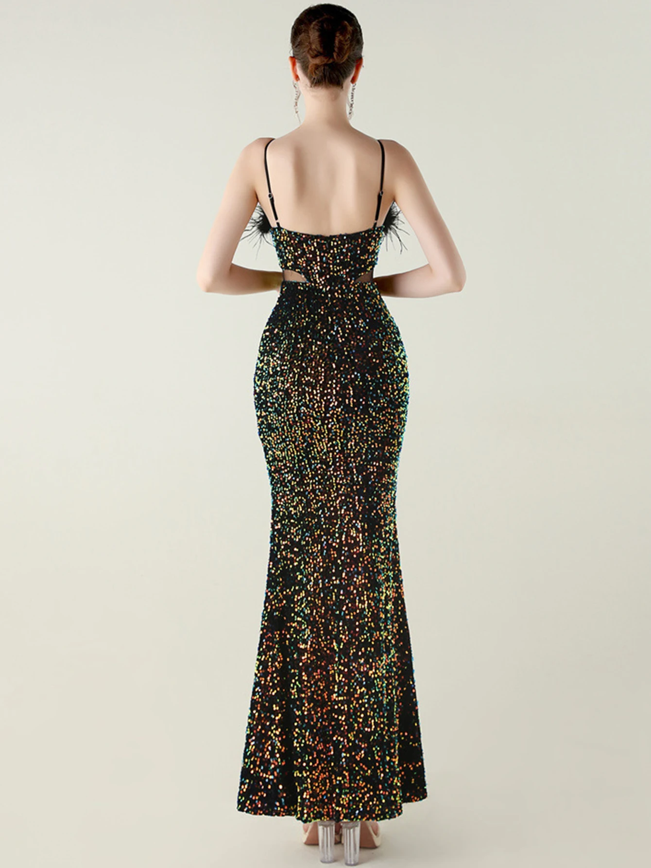 Sexy backless black maxi sequin summer dress women elegant prom party long dresses woman luxury cocktail evening dresses vestido