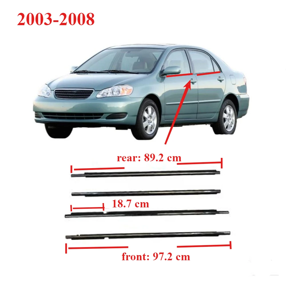 

4 Pieces 75720-02120 2003-2008 Chrome or Black Windows Out Rubber for Toyota Corolla Sedan Only for Glass Laminate