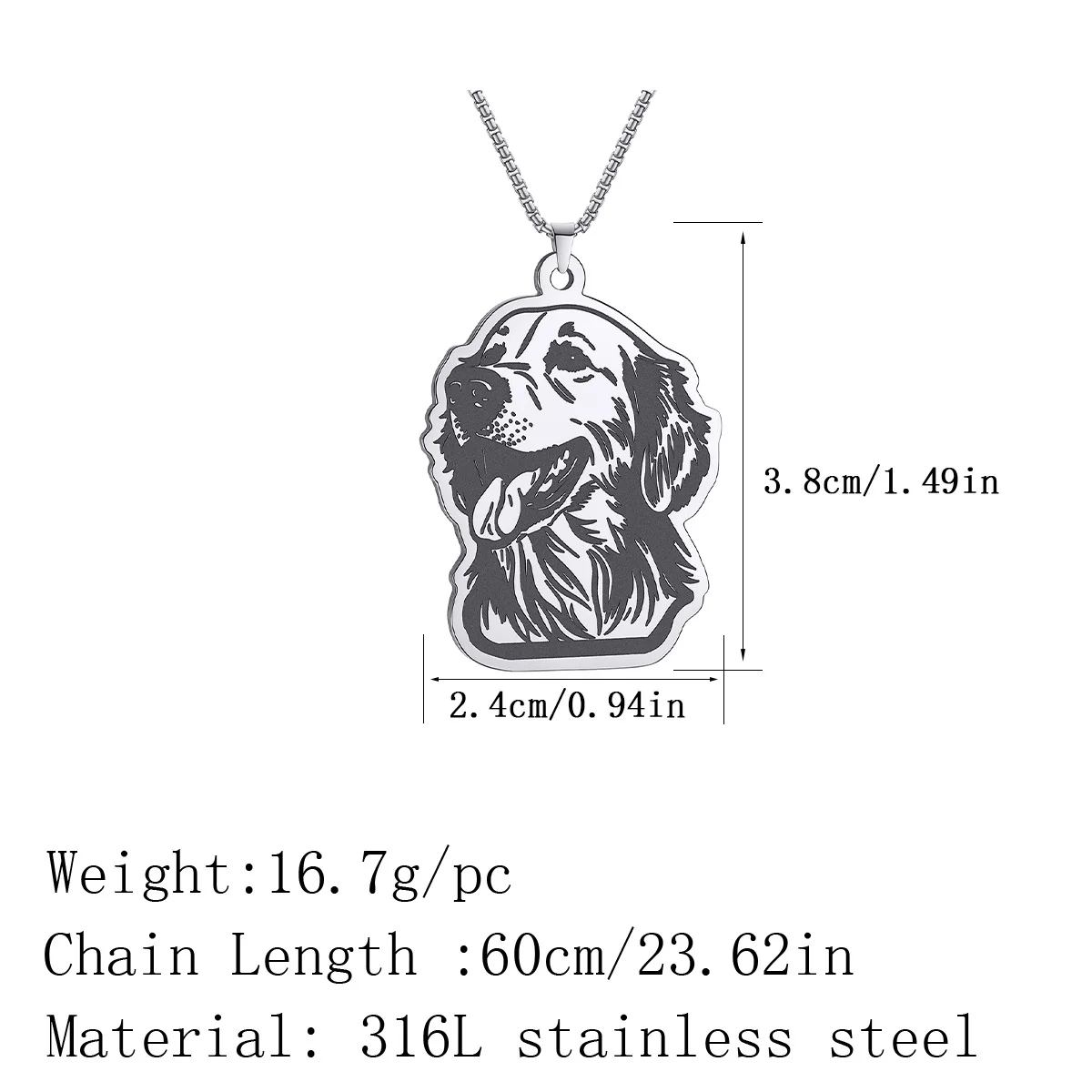 QIMING Golden Retriever Pendant Necklace Women Girls Cartoon Jewelry Stainless Steel Animal Necklace