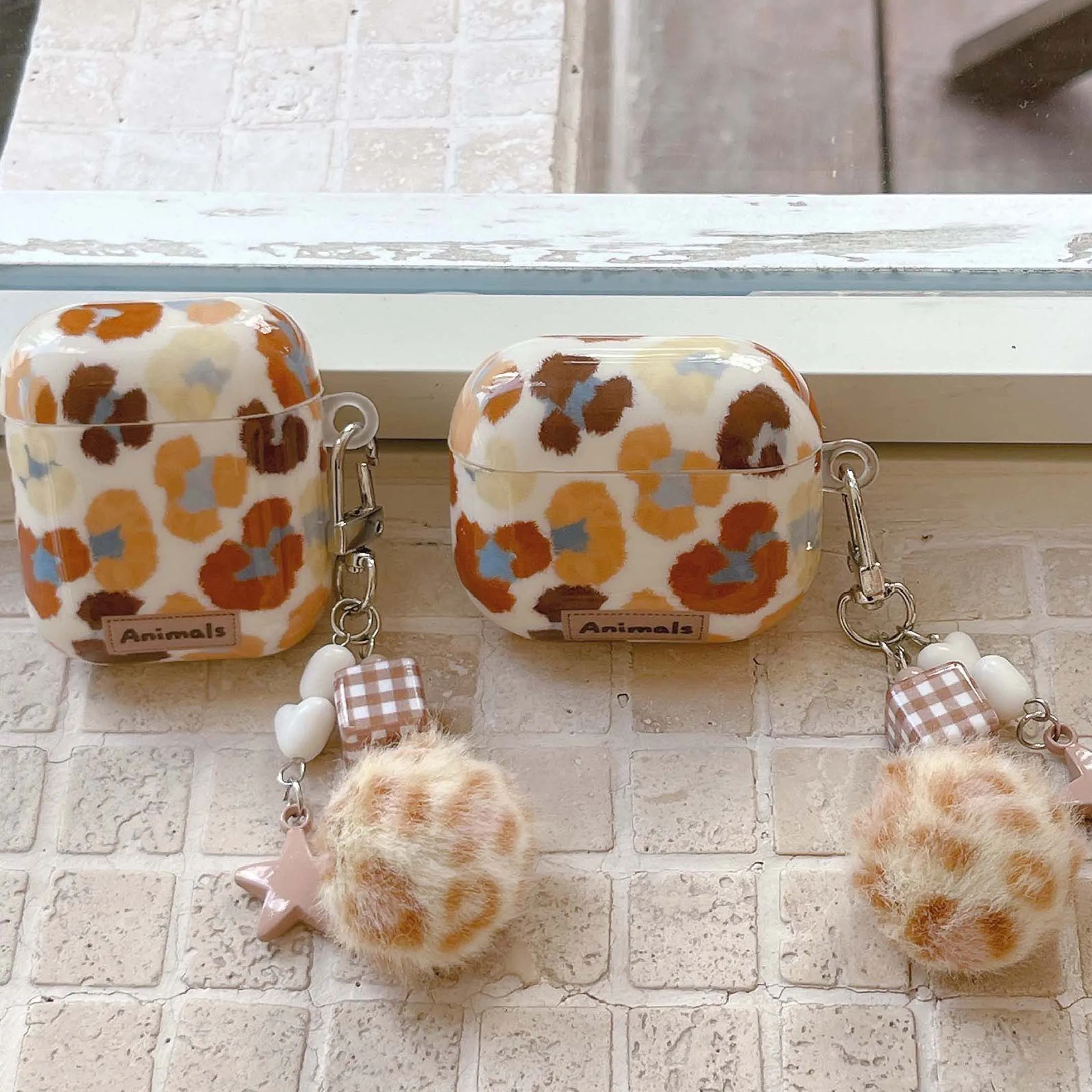 Leopard imd earphone case wireless bluetooth charging box ins plush pendant cool for apple airpods 4 3 pro 2nd 2 1 cover