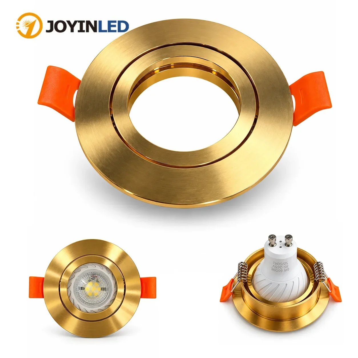 JOYINLED Gold Recessed Light Trim Ring, GU10 MR16 Downlight Frame, 65mm Cutout Aluminum LED Spotlight Housing for Ceiling