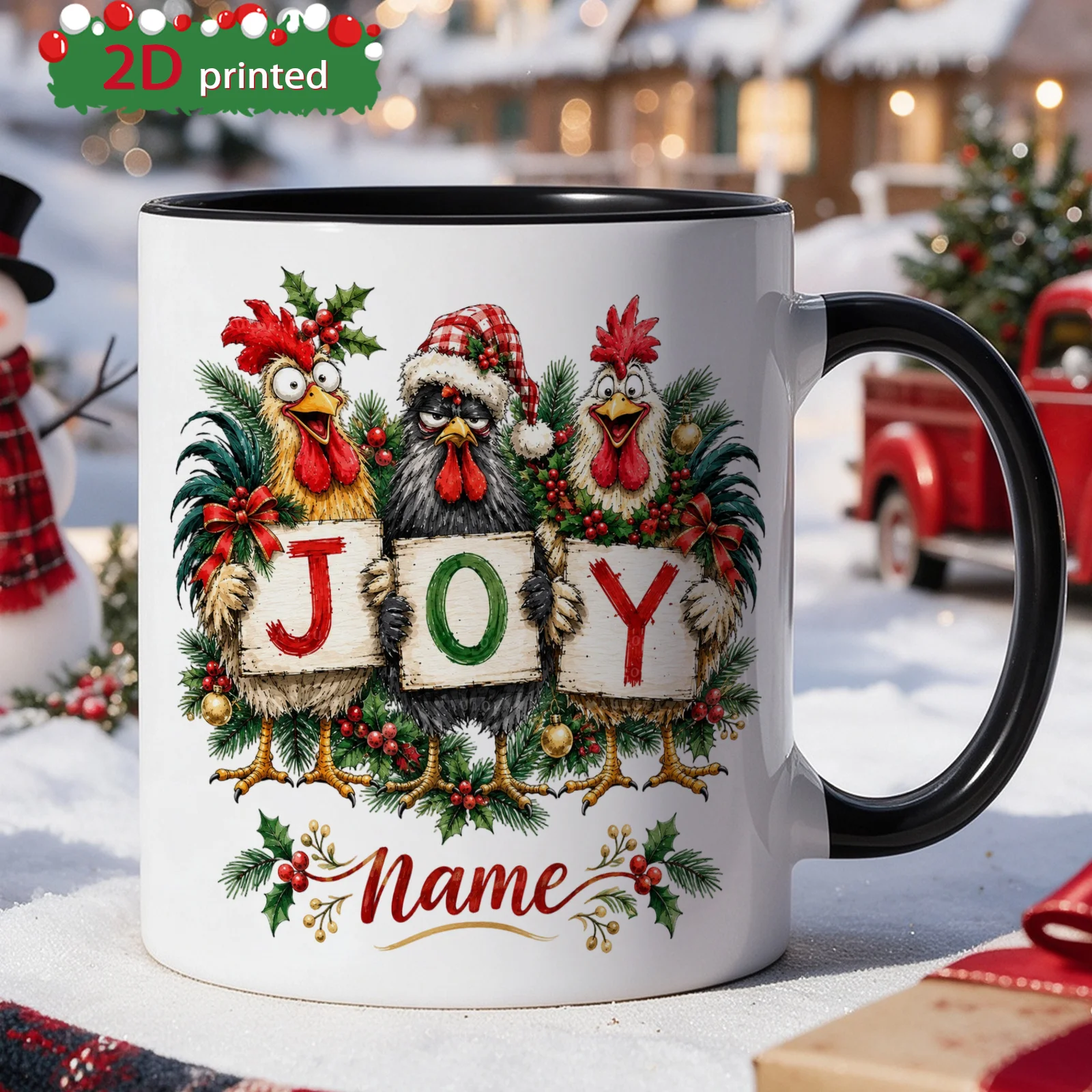 Custom Rooster Ceramic Coffee Mug Personalized Name Text 2D Print Tea Cup Office Gift Christmas Party Favor Hand Wash Only Glaze