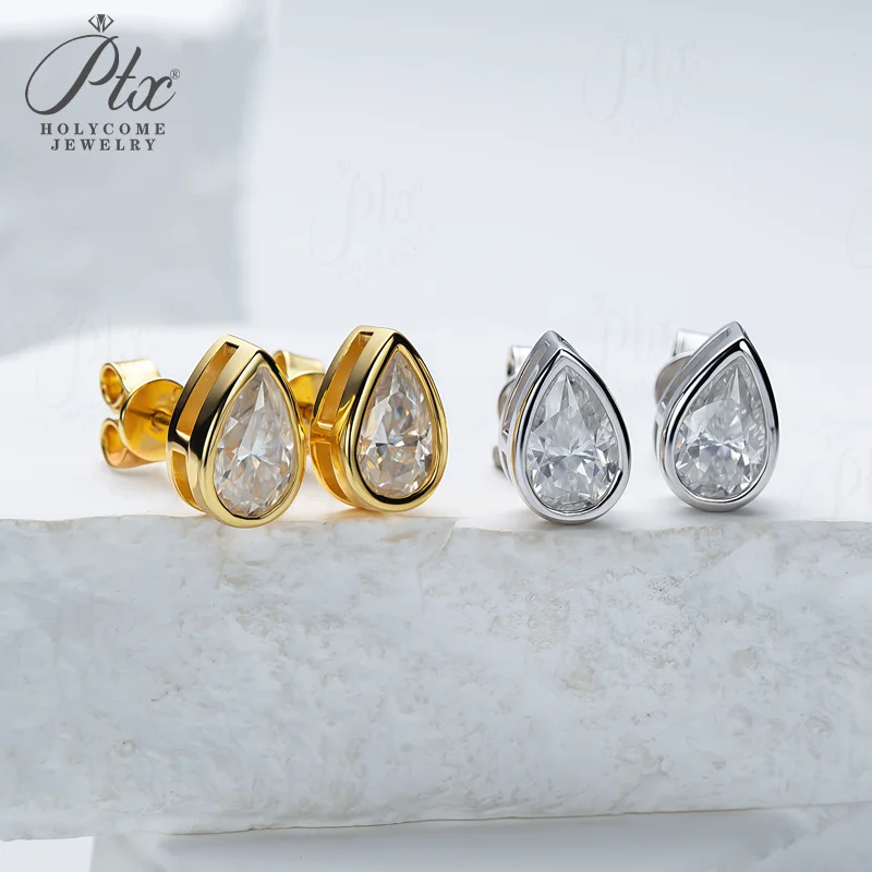 2ct Moissanite Stud Earrings Water Drop D Color VVS1 Clarity 925 Sterling Silver Hypoallergenic Charms Anniversary Birthday Gift
