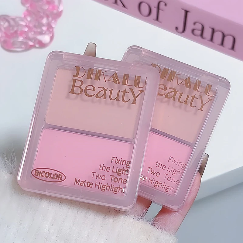 DIKALU Palette di contorni bicolore Evidenziatore bianco opaco Grigio Marrone Ombra per il naso Bronzer per il viso Illumina il trucco in polvere