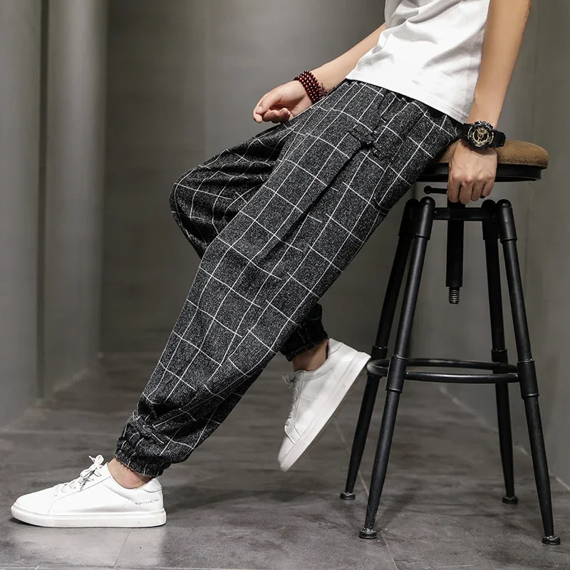 

Cotton Linen Pants for Men New Trend Disc Buckle Hallen Pants Man Spring Summer Comfortable Breathable Casual Pants S27