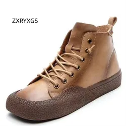 High Quality 100% Genuine Leather Women Sneakers Single Boots New 2024 Trend Temperament Boots Flat Sneakers Winter Casual Shoes