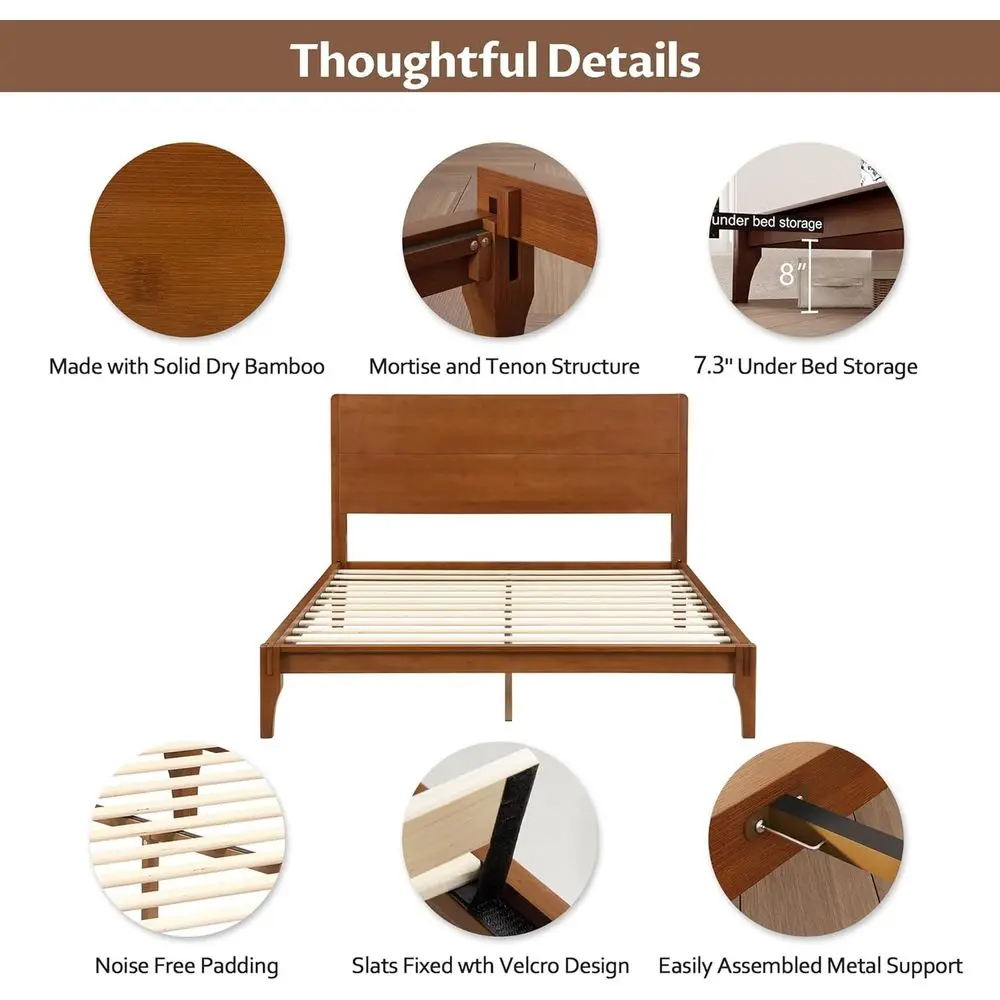 King-Size Bamboo Platform Bed - Century Style with Tall Headboard, Solid Eco-Friendly Frame, No Box Spring Required, Easy Assemb image 5