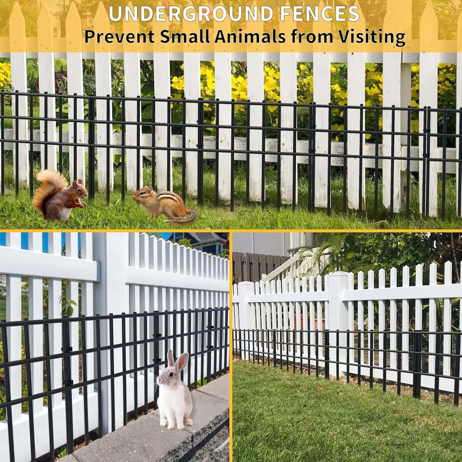 Recinzione da giardino in metallo antiruggine da 25, barriera senza inceppamento, alta 17 pollici x 27 piedi di lunghezza per cani e conigli