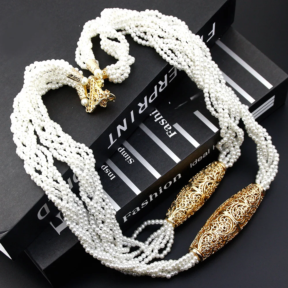 Sunspicems Elegent Algeria Morocco Caftan Jewelry 2 Layers Natural Stone Beads Necklace For Women Arab Bride Wedding Bijoux Gift