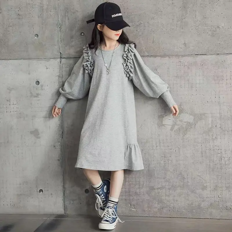 Kids Girls Dress Spring Autumn Children Sweater Loose Dress Casual Long Sleeve Dresses For Girl Teen 5 6 7 8 9 10 11 12 14 Years