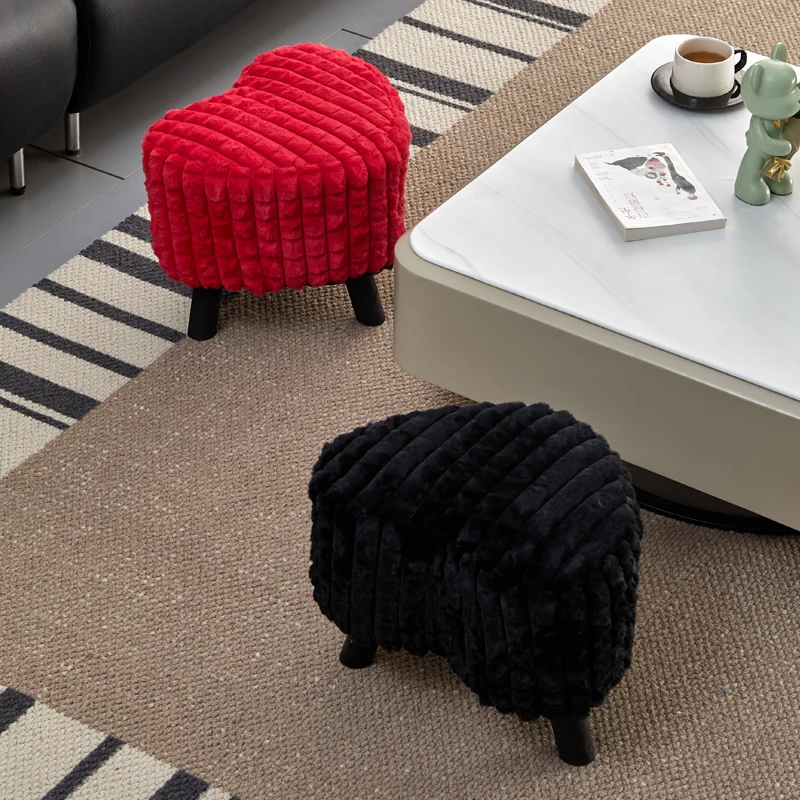 Velvet Coffee Pouf Heart-Shaped Stool for Kids Durable Shoe Seat High-Resilience Ottoman for Living Rooms