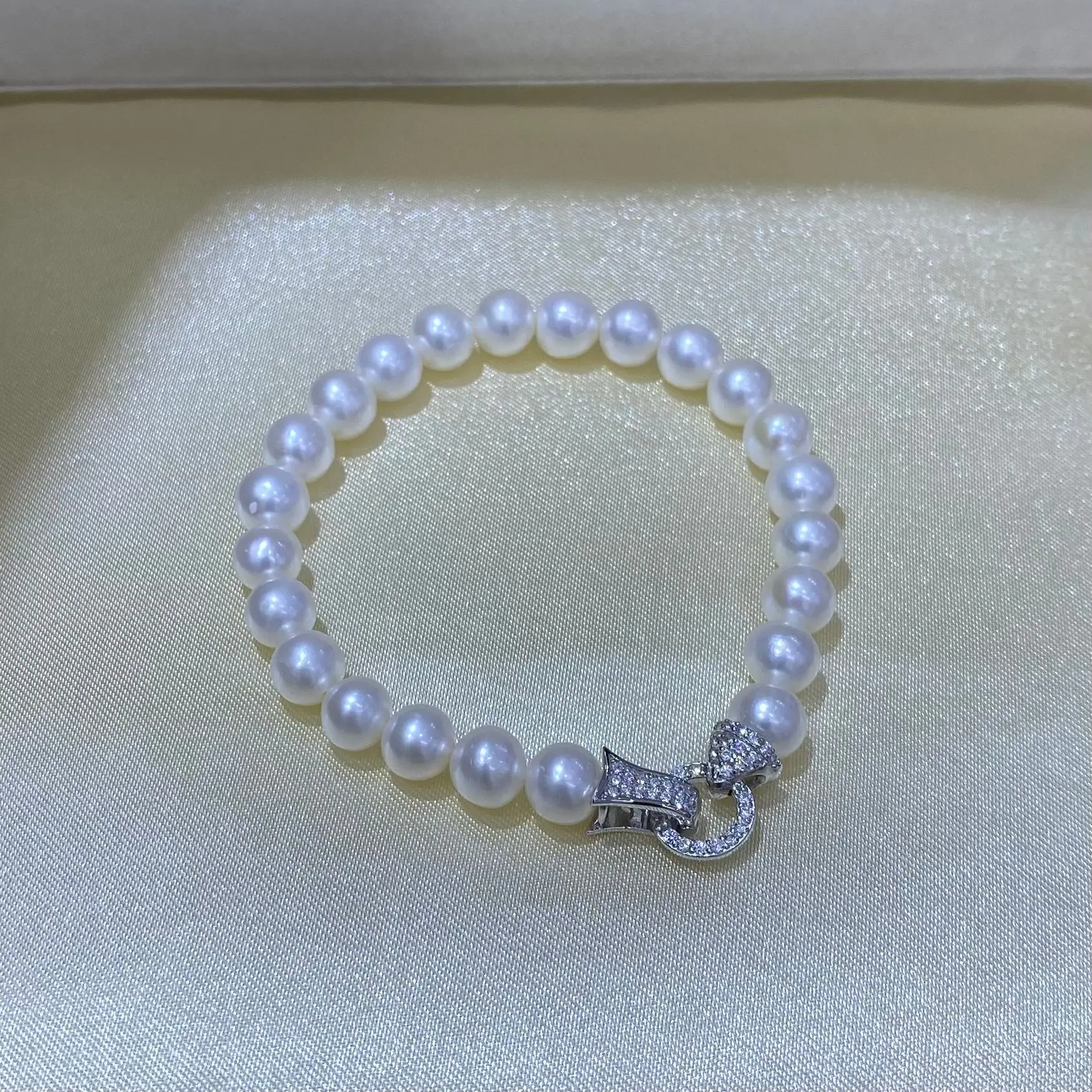 

Natural Pearl Necklace AAAA 7-8mm Japanese Round Pearl Bracelet Exquisite 925s-7.5-8 inch