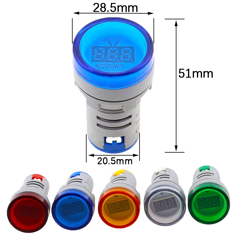 22mm AD16-22DSV Round Digital Voltmeter AC 60-500V Mini Voltage Meter LED Digital Display Voltmeter Indicator Light Pilot Lamp